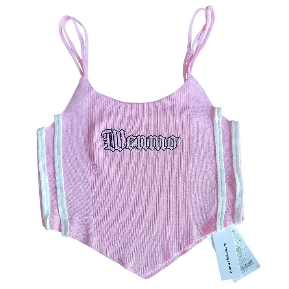 Venmo or Wenmo Pink and White Ribbed Crop Top NWT Size XS